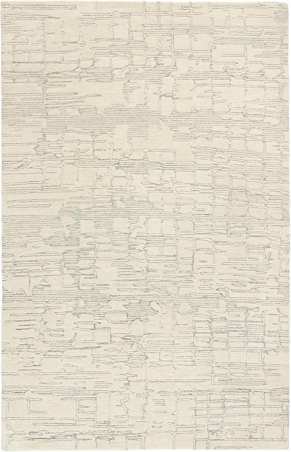 Beige and blue abstract wool area rug