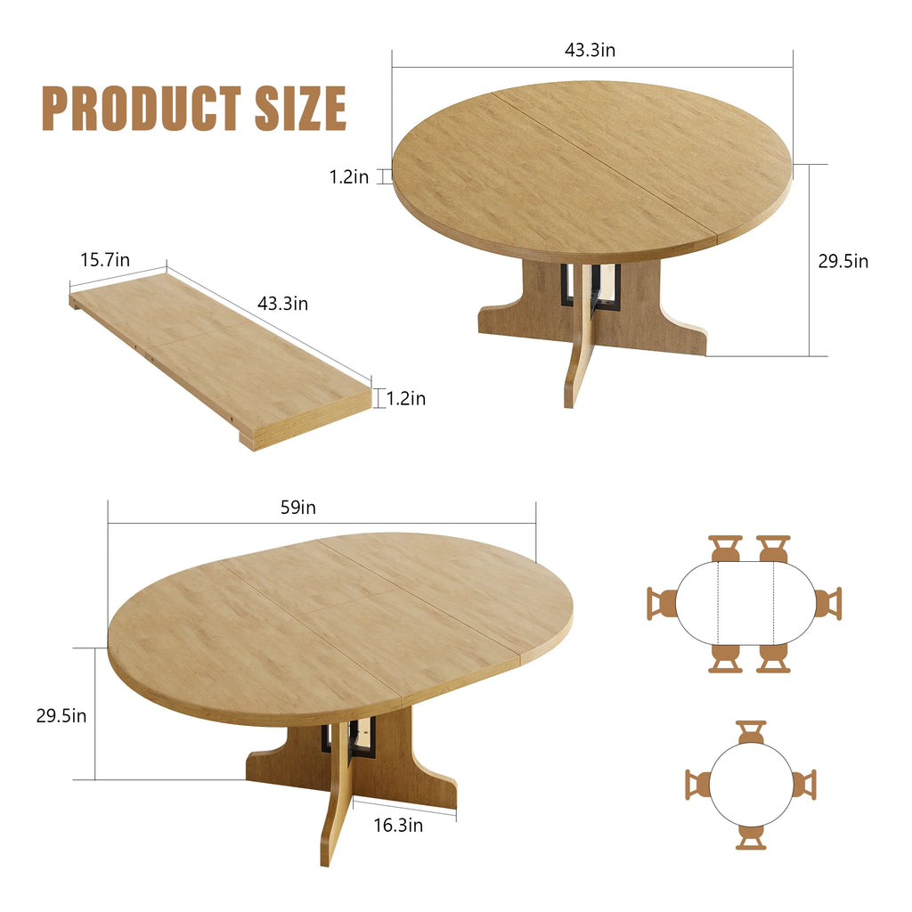 Oak extendable round dining table