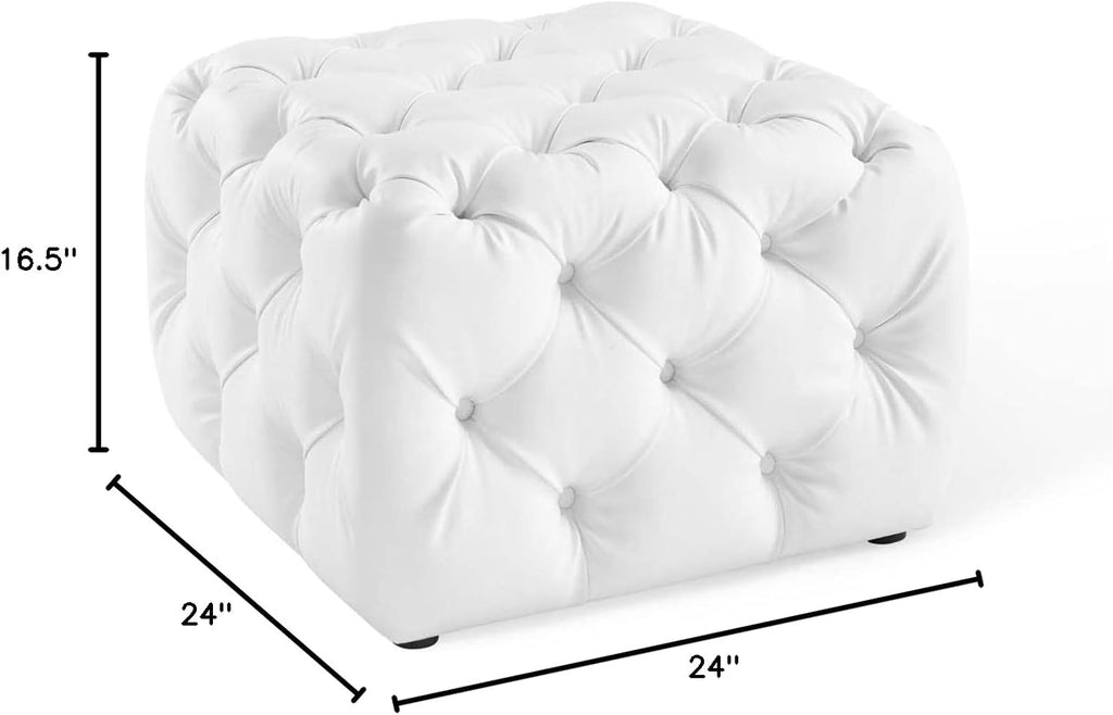 EEI-3775-WHI Anthem Tufted Button Square Faux Leather Ottoman, White