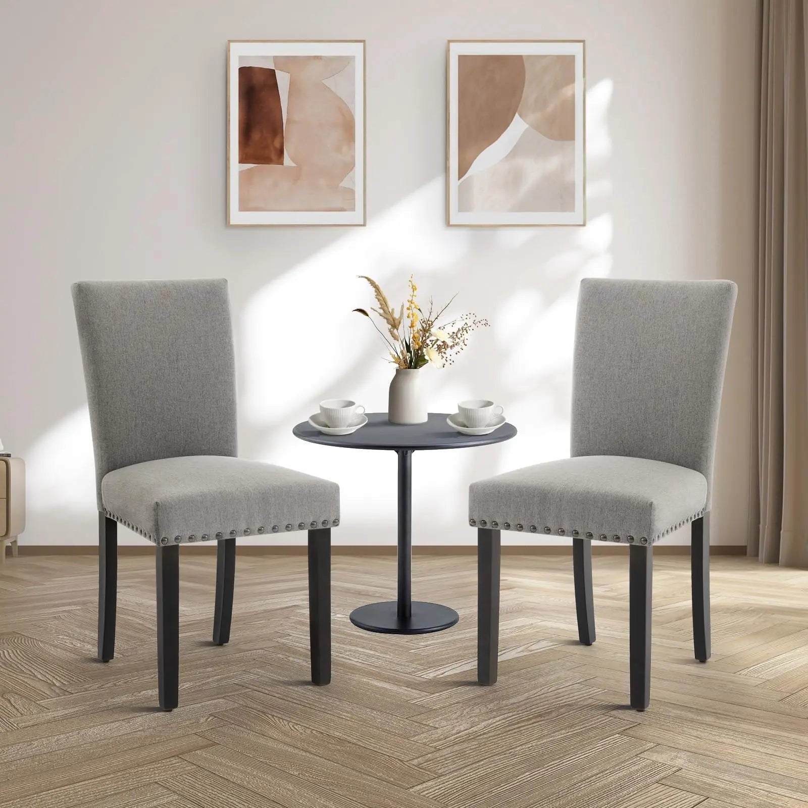 Upholstered Parsons Dining Chairs Set of 2, Fabric Padded Kitchen Chairs with Nailhead Trim & Sturdy Wood Legs, Modern Mid-Century Accent Seating for Living Room, Dining Room, Breakfast Nook