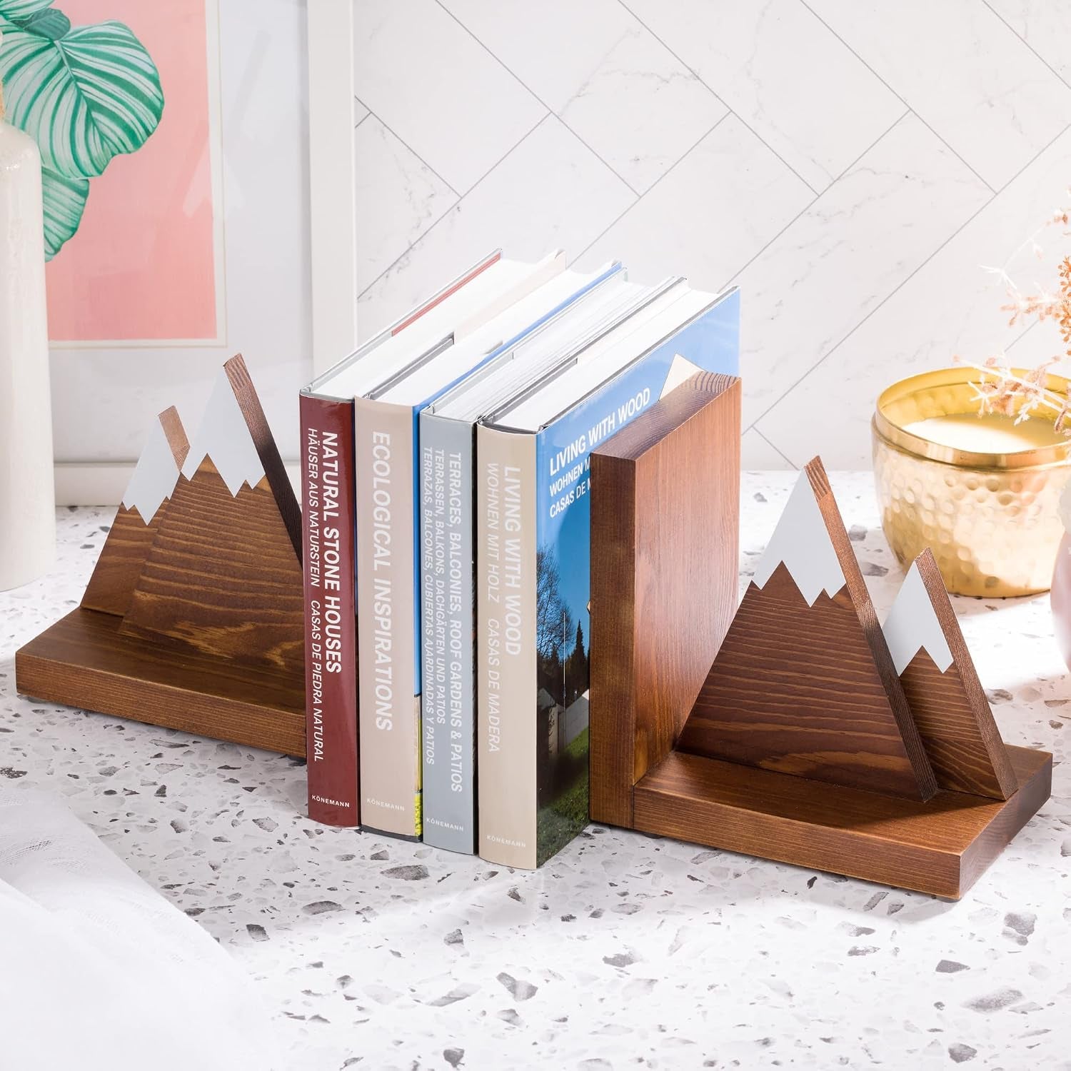 Wooden mountain bookends