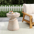 Jaym 20.5" H Indoor Outdoor Accent Side Table, Patio Decorative End Table, round Top Lightweight Concrete Garden Stool for Patio Balcony & Garden Decor, Travertine