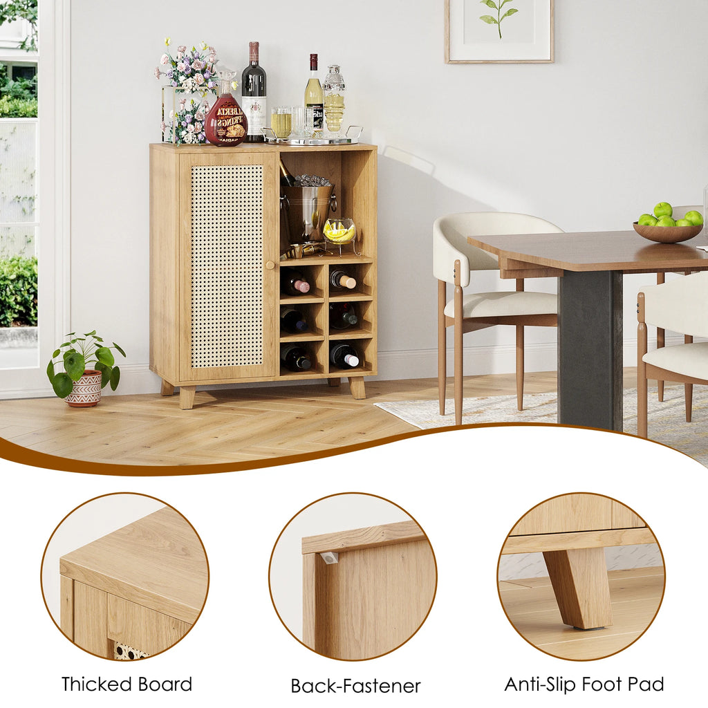 47" Sideboard Cabinet with Wine Racks & Storage, Buffet Table for Living Room, Farmhouse Home Bar Furniture