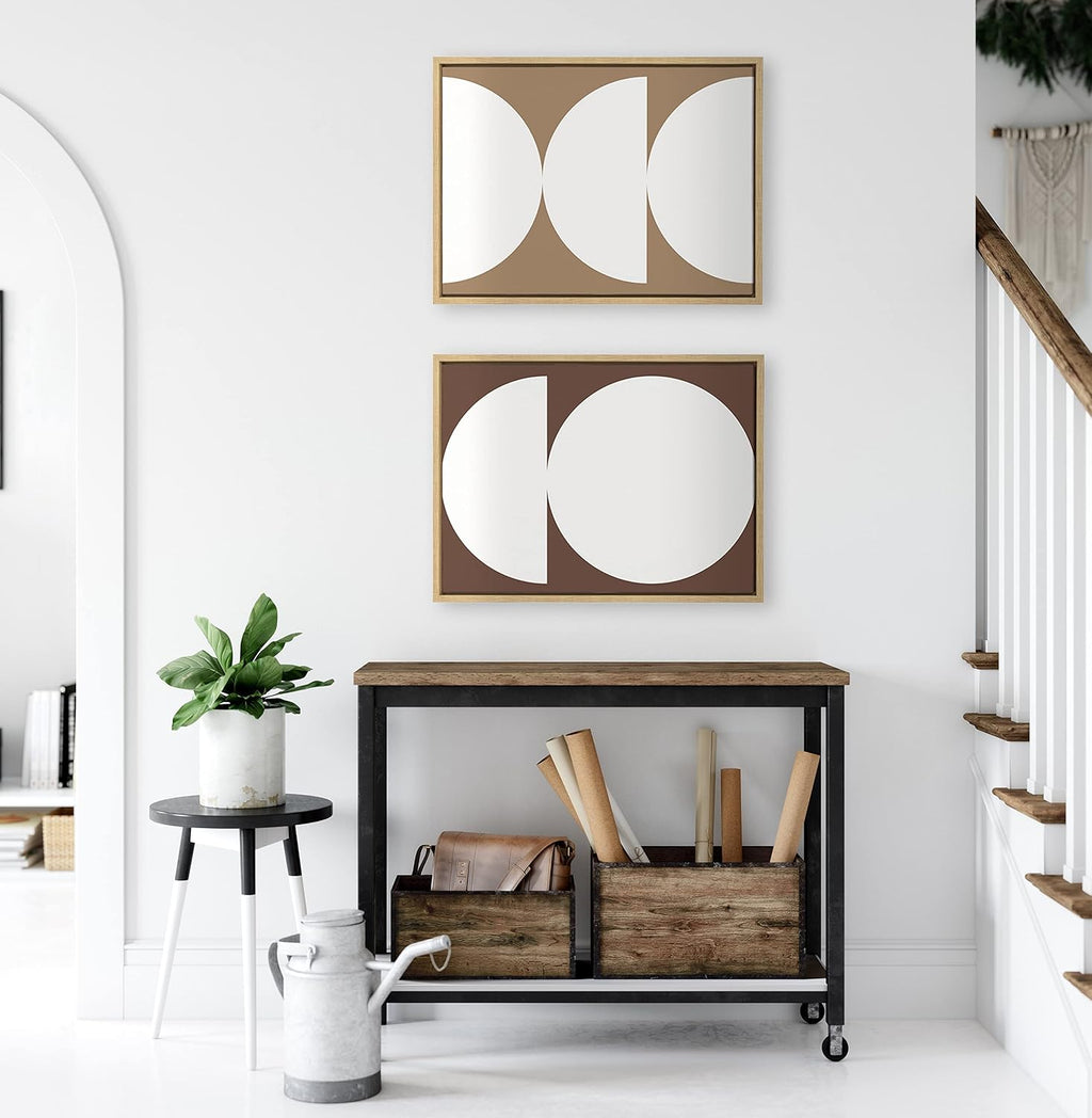 Sylvie Earthy Boho Geometric Brown and Terra Cotta Framed Canvas Wall Art Set by the Creative Bunch Studio, 2 Piece Set 18X24 Natural, Neutral Modern Abstract Wall Art Décor Set