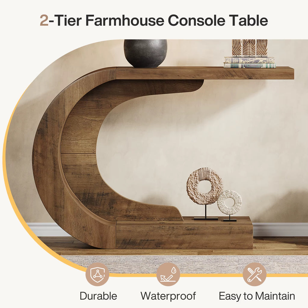 43.3" Mid-Century Modern Console Table for Entryway, Wood C-Shaped Hallway Entry Accent Table for Living Room