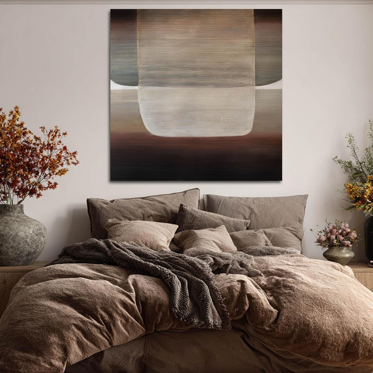 Neutral Abstract Textured Wall Art Oil Painting on Canvas, Modern Minimalist Wall Decor for Living Room, Bedroom & Office, 40X40 In