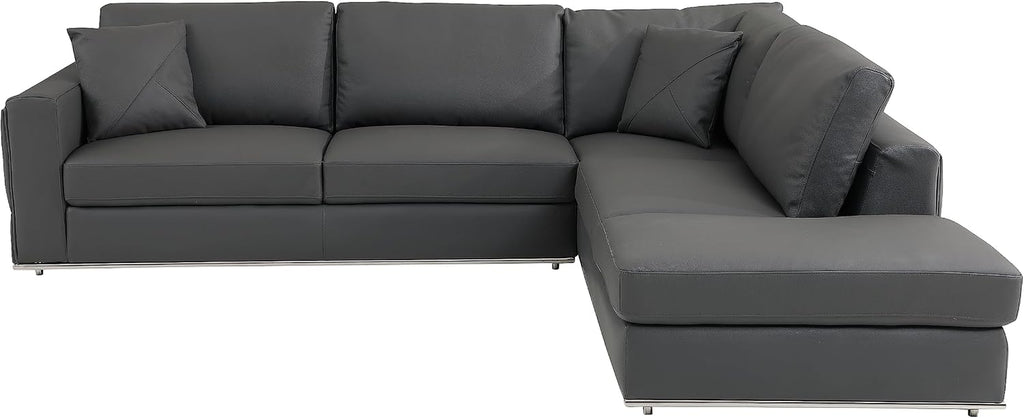 Surton Top Grain Italian Leather Sectional Sofa for Living Room and Home Office, Modern Luxury L-Shaped Couch, Right Arm Facing, 117" W, Dark Gray