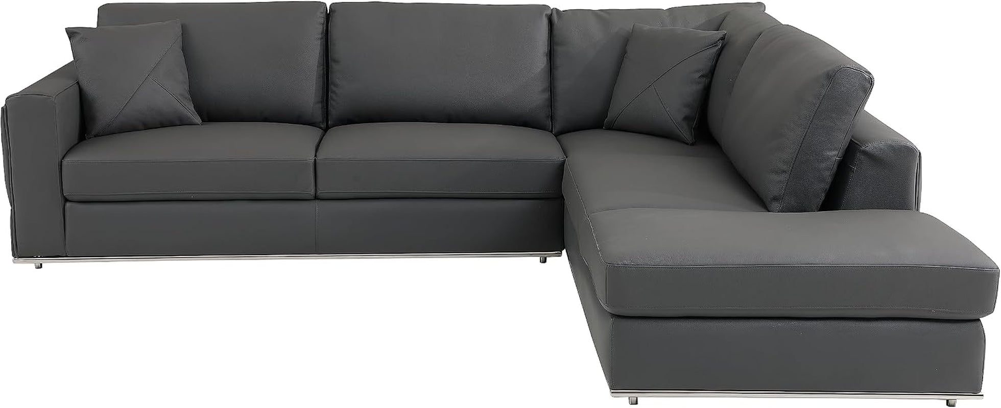Surton Top Grain Italian Leather Sectional Sofa for Living Room and Home Office, Modern Luxury L-Shaped Couch, Right Arm Facing, 117" W, Dark Gray