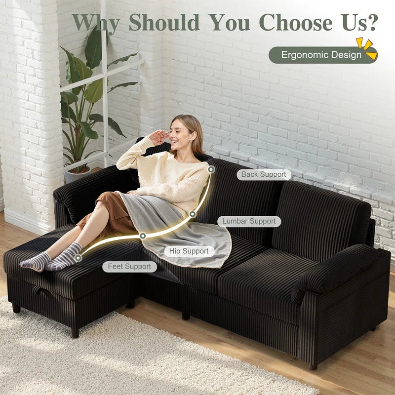 79.4" Sectional Sofa with Movable Storage Ottoman, L-Shaped Convertible Sofa Couch for Small Living Room, Green
