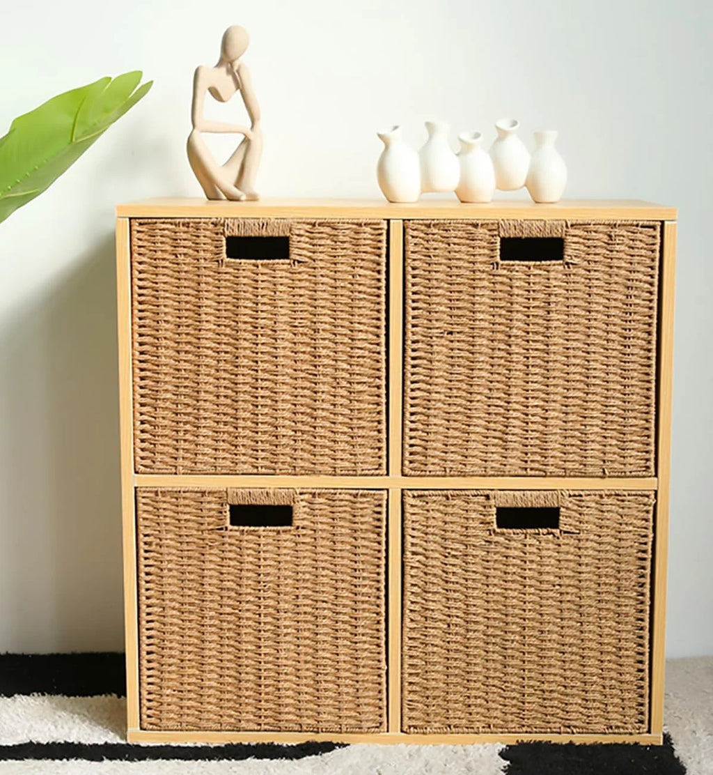 8.6 Inch Set of 2 Wicker Baskets, Woven Storage Baskets for Shelves with Handles, Foldable Cube Storage Basket Bins