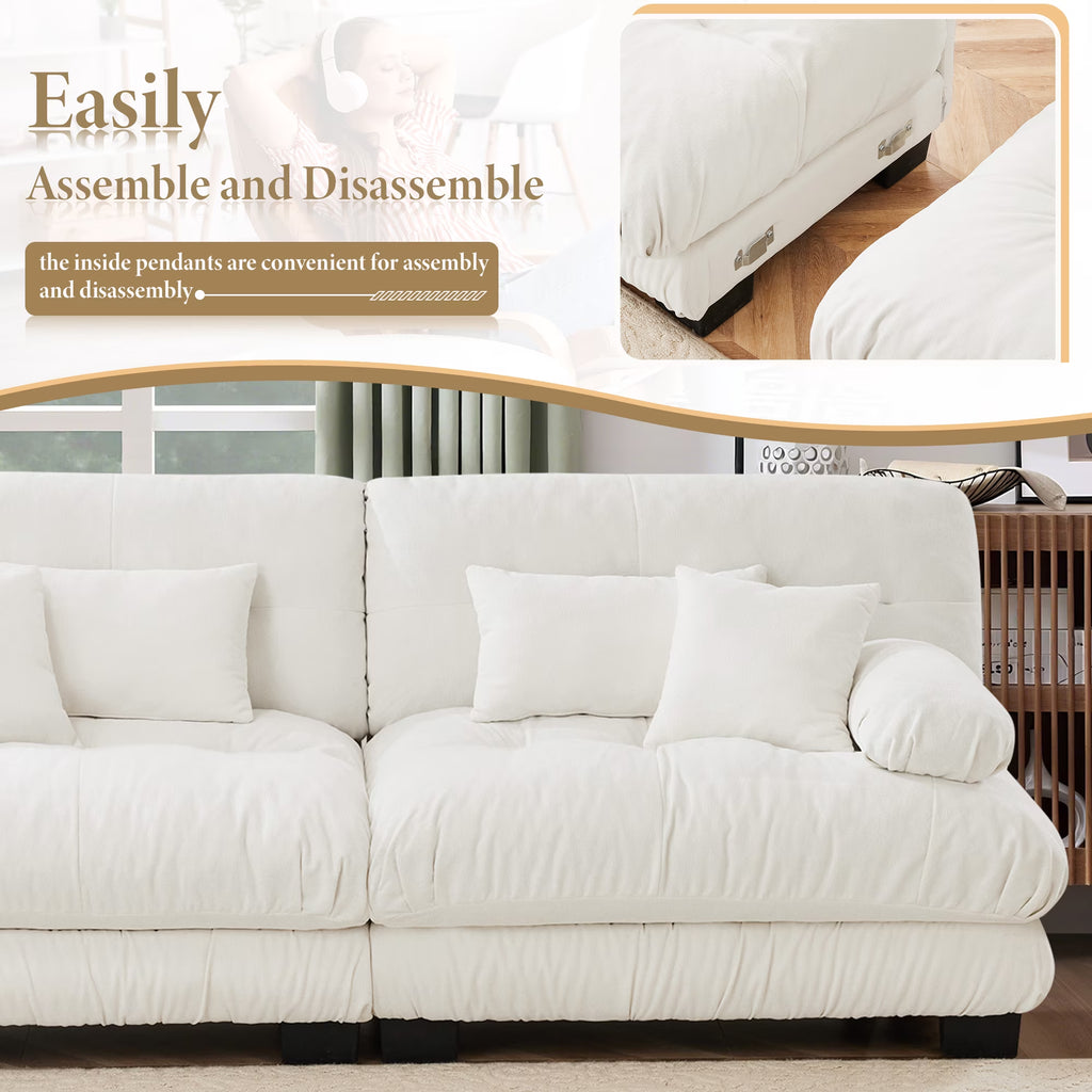 133.8" Modular Sectional Sofa, Oversized Modern 3 Seater Sofa Set, Tufted Cloud Couches for Living Room (Chenille White, 3 Seater)