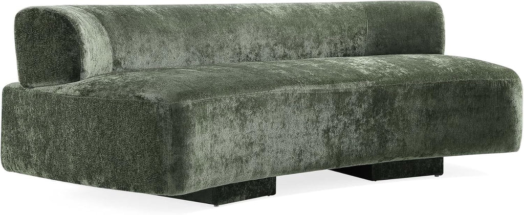 Verandah 90.6” Chenille Sofa with 4 Accent Pillows, Curved Back, Upholstered Wrap around Legs, Mid-Century Modern Living Room Furniture, Fully Assembled Couch, Olive Green