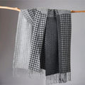100% Wool Throw Blanket 78 X 47 Inches for Couch Sofa, Reversible Diamond Check Plaid Pattern with Fringe Soft Breathable Cozy Wool Blanket for Living Room and Bed Gray Black Multicolor