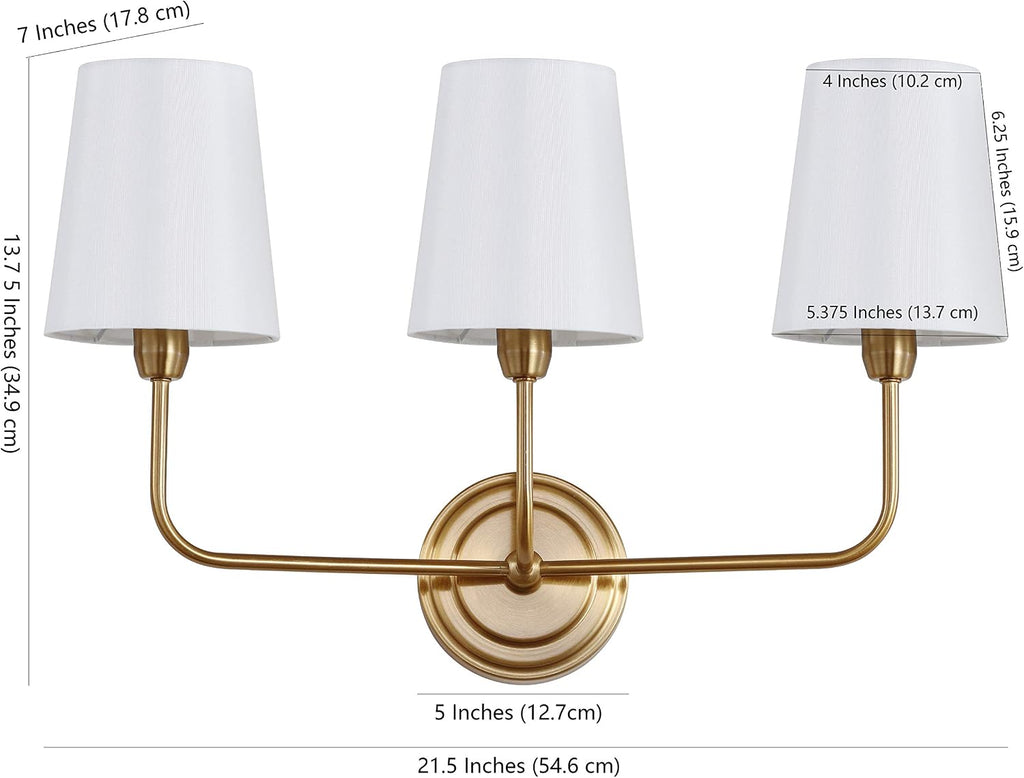 SAFAVIEH Lighting - Sawyer 3-Light 22-Inch Wall Sconce - Brass - Fabric Shade - Contemporary Design - Ideal for Vanity, Hallway, Bedroom, Bathroom - LED Bulb Included (SCN4016A)