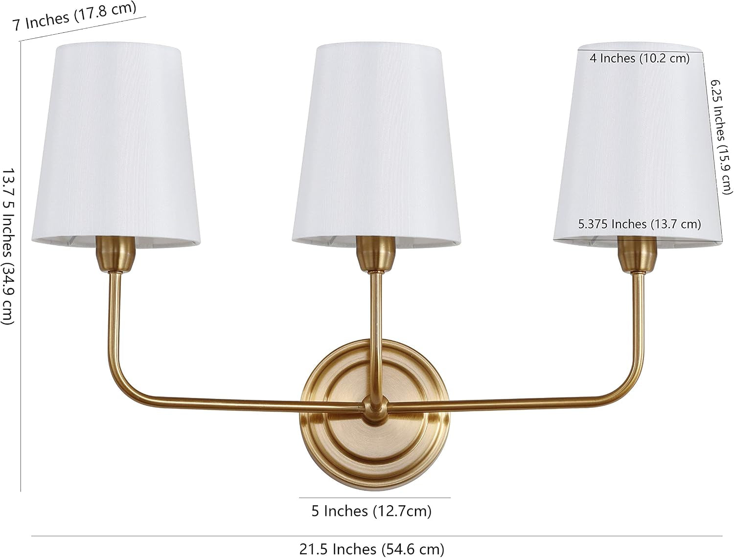 SAFAVIEH Lighting - Sawyer 3-Light 22-Inch Wall Sconce - Brass - Fabric Shade - Contemporary Design - Ideal for Vanity, Hallway, Bedroom, Bathroom - LED Bulb Included (SCN4016A)