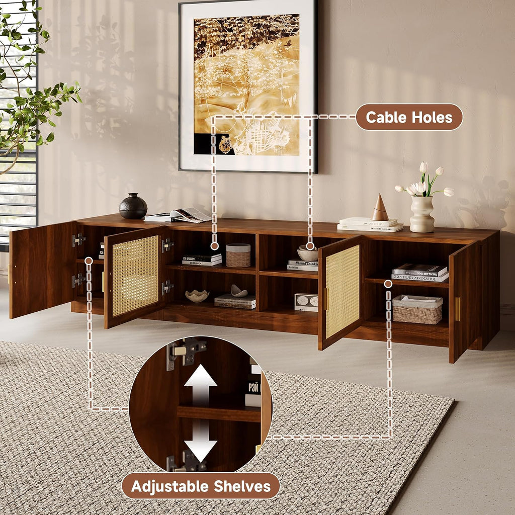 Walnut fluted rattan media console