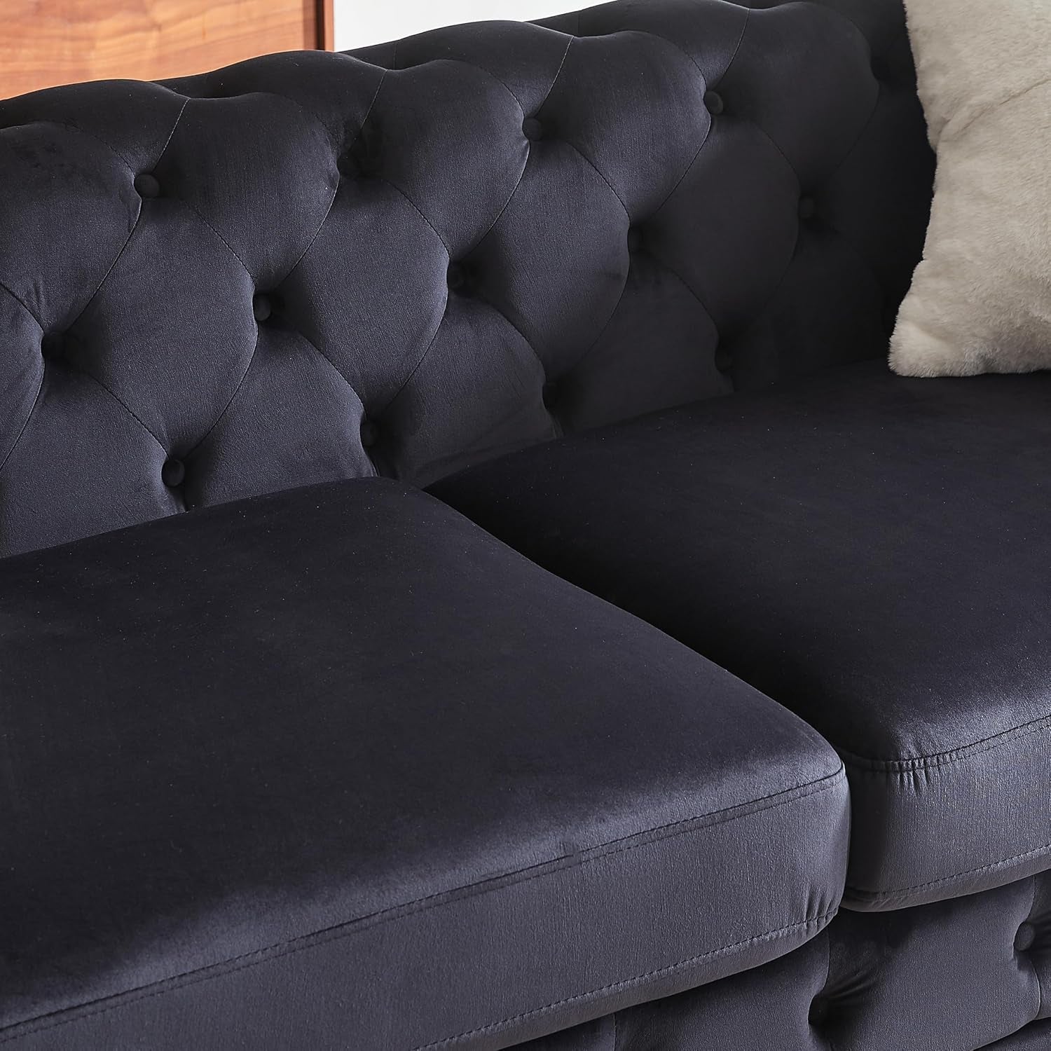 Chesterfield Loveseat, Modern Velvet Sofa Tufted Couch 2 Seater Deep Seat Chesterfield Sofa with Cloud Cushions for Living Room, Bedroom, Office, Apartment