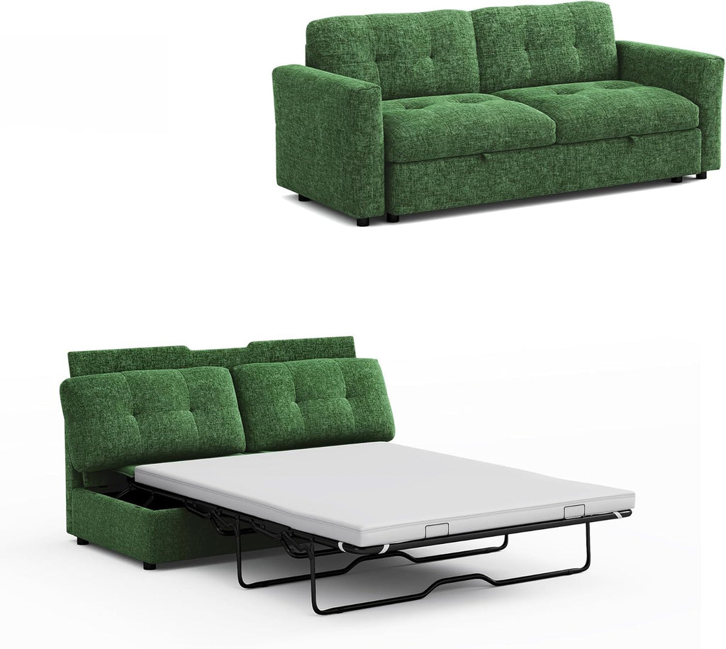 Green chenille sleeper loveseat