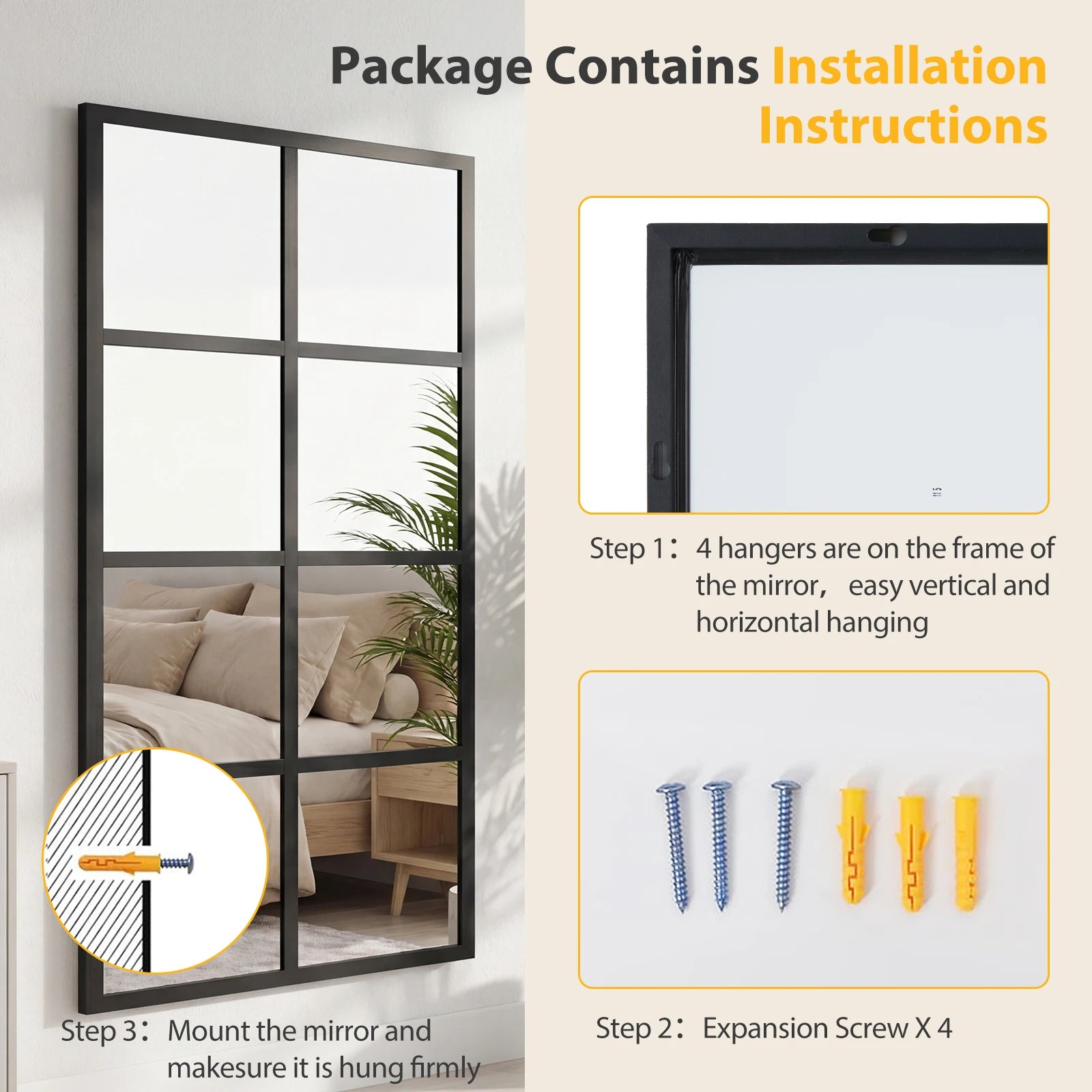 16' X 32' Set of 2 Standing Hanging Full Body Wall Mirror Rectangle Window Pane Decorative Mirror Metal Framed Mirror
