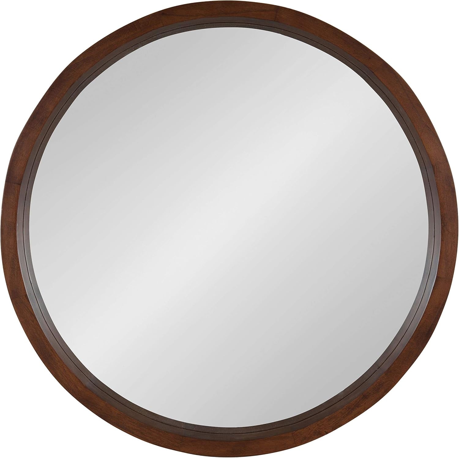 Hutton round Decorative Modern Wood Frame Wall Mirror, 22 Inch Diameter, Walnut Finish