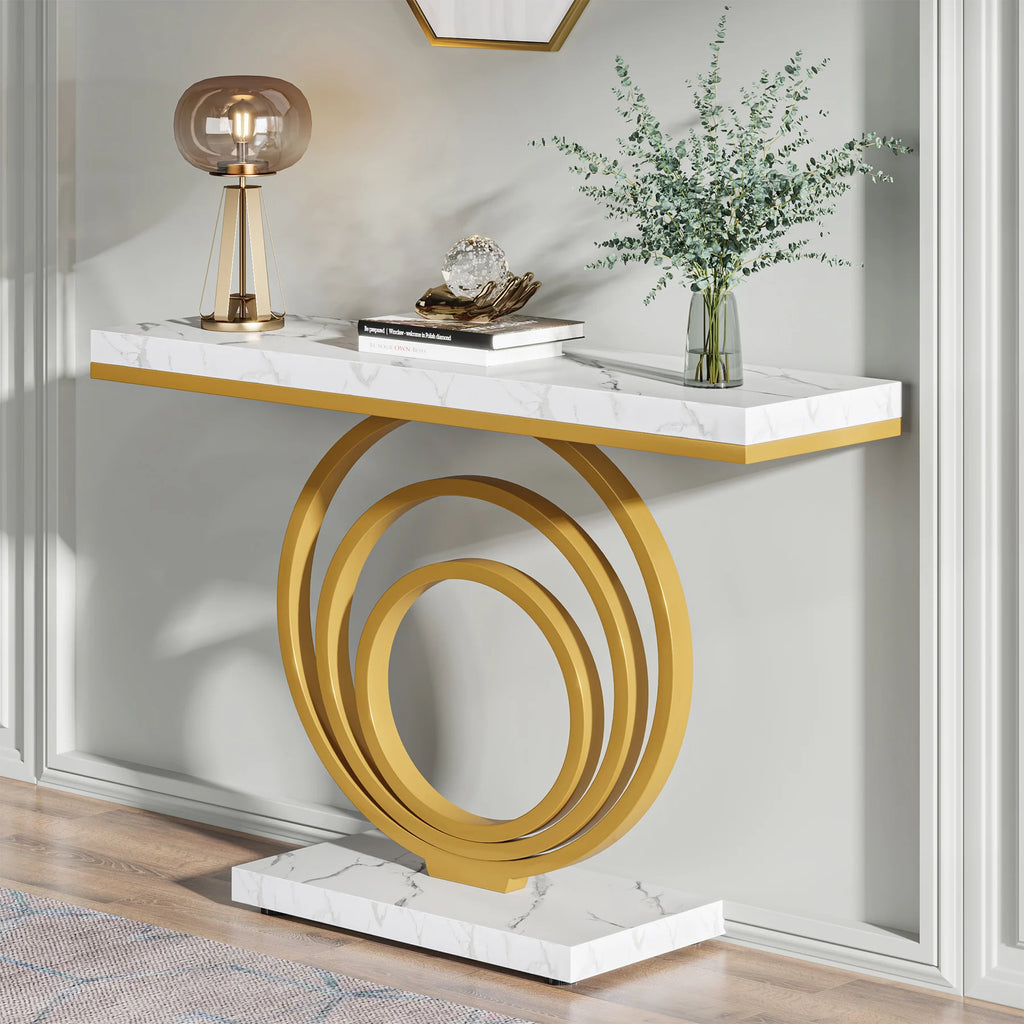 41-Inch Gold Entryway Table, Modern Console Table Narrow Long, Contemporary Accent Table for Living Room