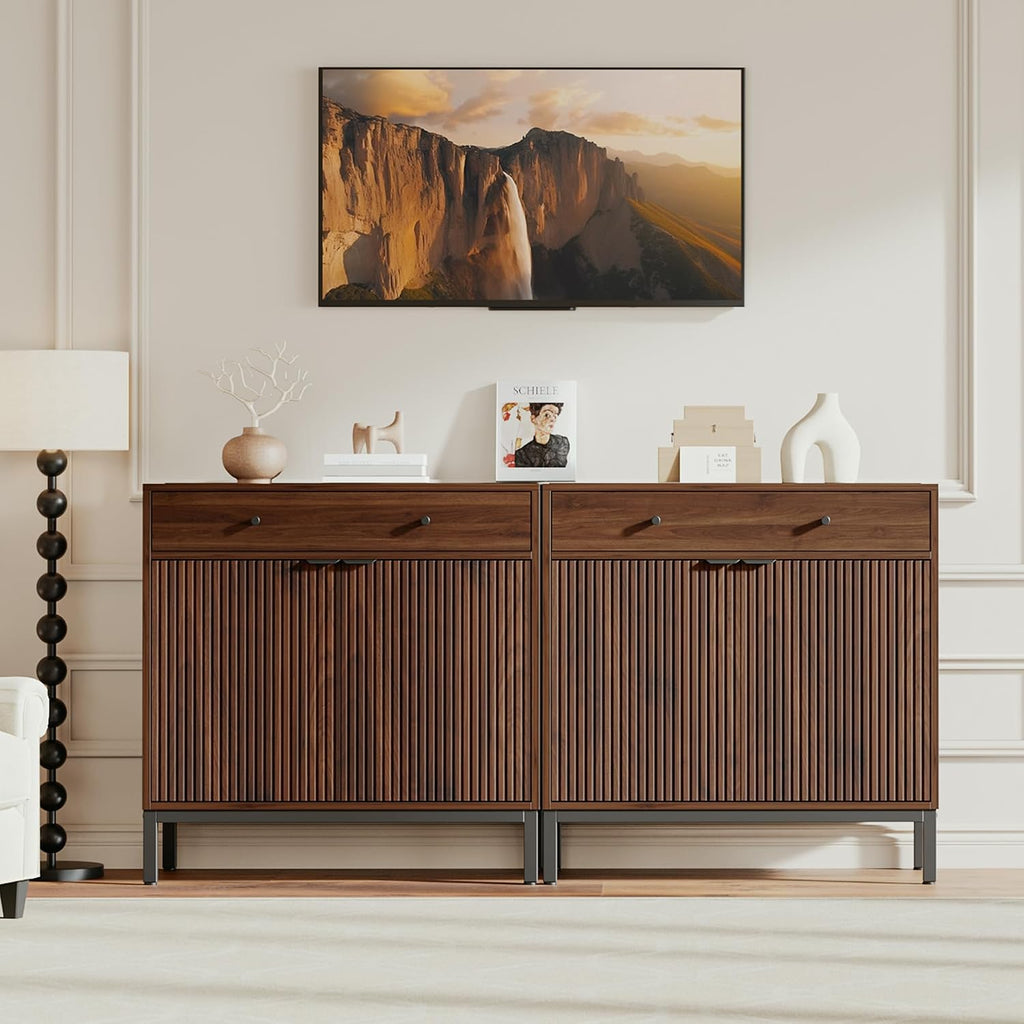 Sideboard Buffet Cabinet Storage, Modern Wood Console Fluted Credenza