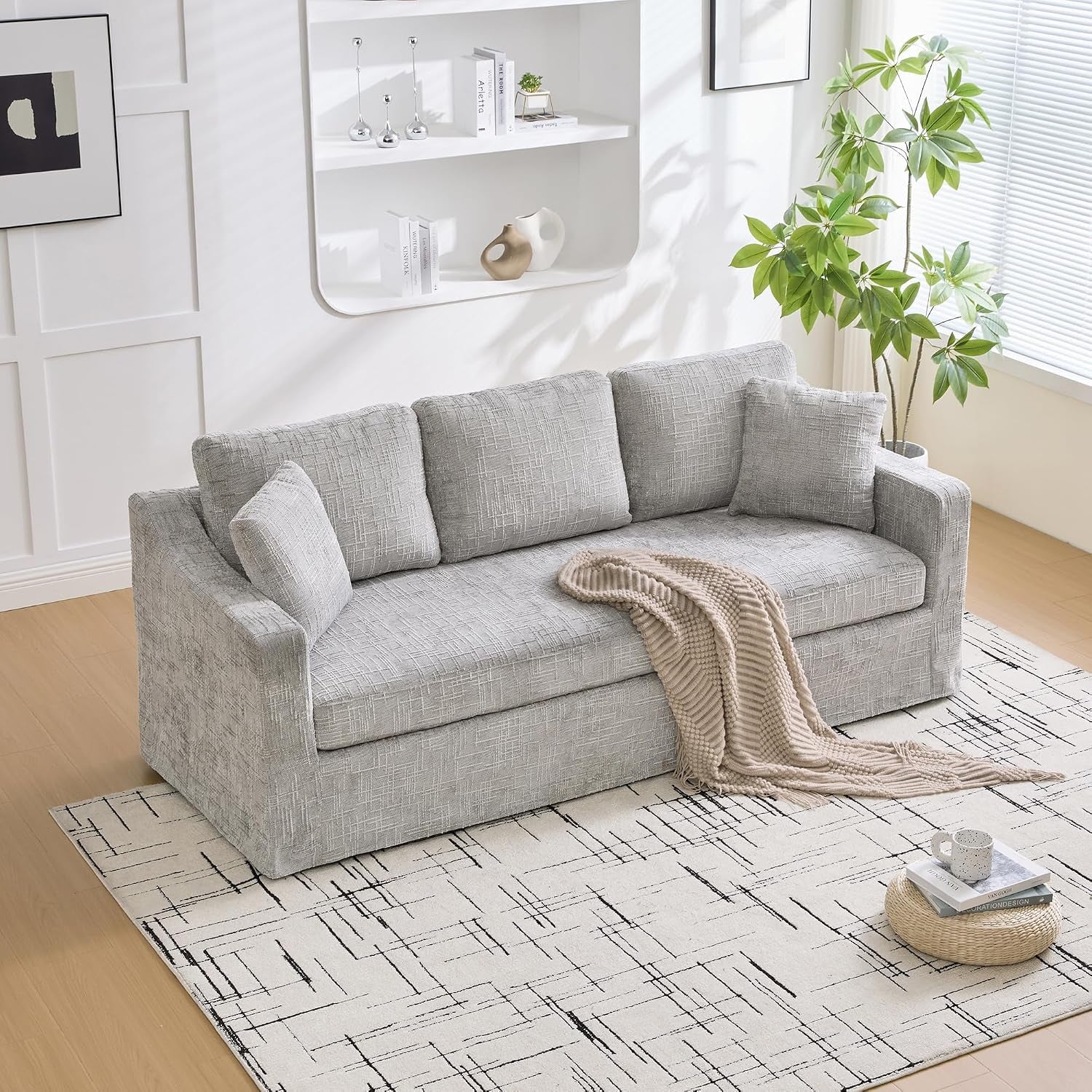84" Modular Sofa Couch, Modern 3-Seater Chenille Fabric Loveseat Sofa with Removable Upholstery Cover, Small Couches for Living Room, Office, Apartment, Gray