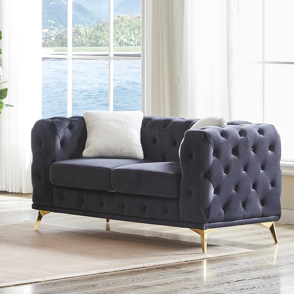 Chesterfield Loveseat, Modern Velvet Sofa Tufted Couch 2 Seater Deep Seat Chesterfield Sofa with Cloud Cushions for Living Room, Bedroom, Office, Apartment