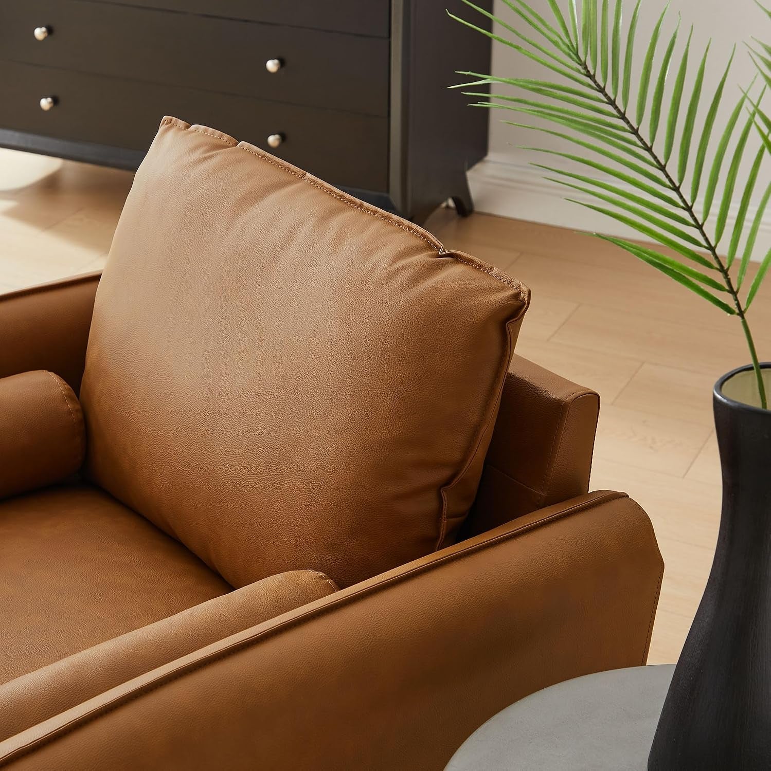 Tan faux leather accent armchair