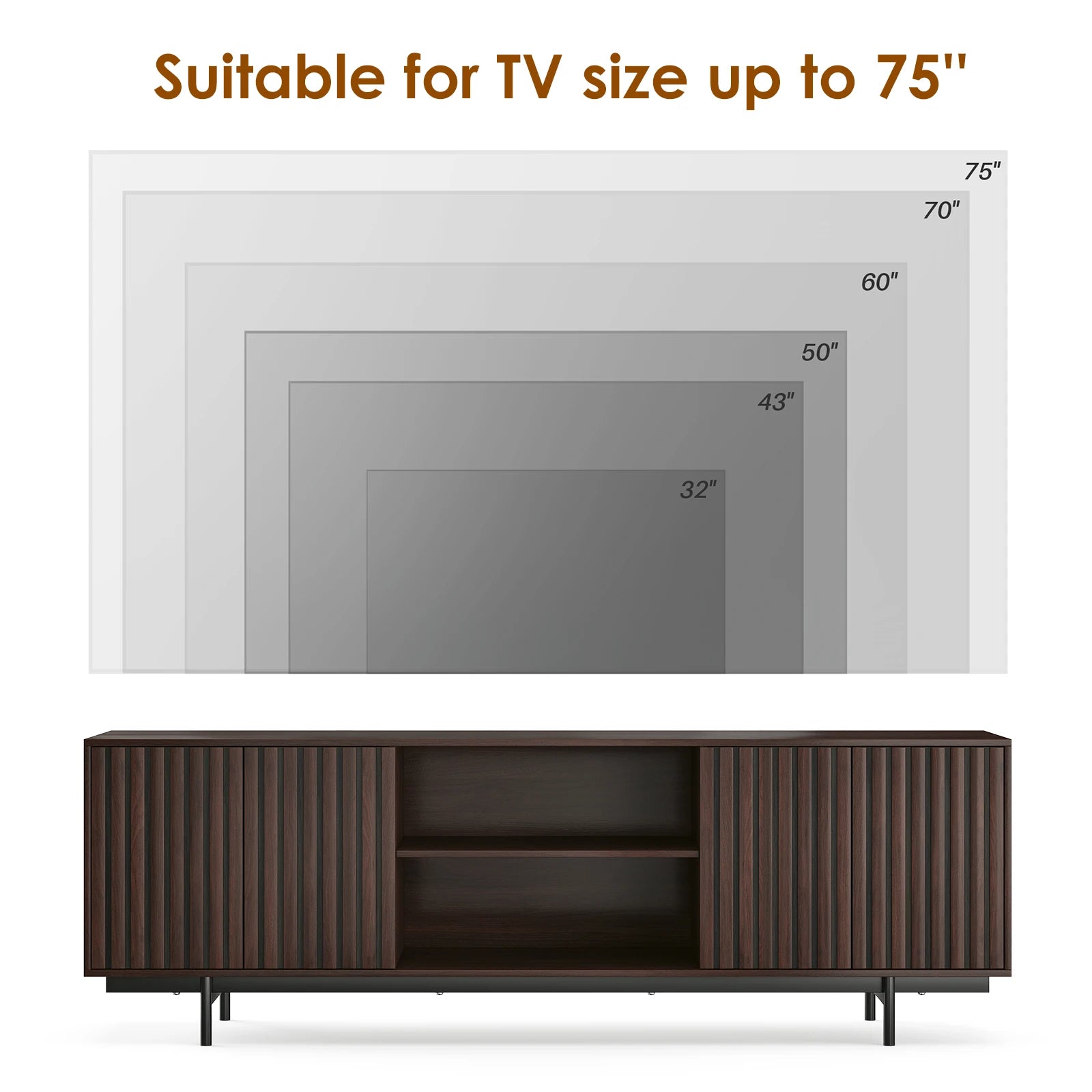 Wood TV Stand for Tvs up to 75", Modern Entertainment Center with Storage & Open Shelf, for Living Room, Bedroom