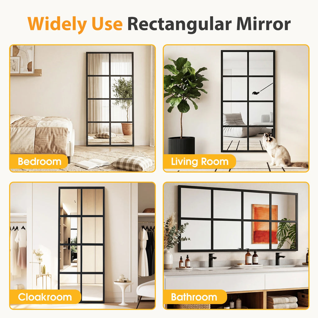 16' X 32' Set of 2 Standing Hanging Full Body Wall Mirror Rectangle Window Pane Decorative Mirror Metal Framed Mirror