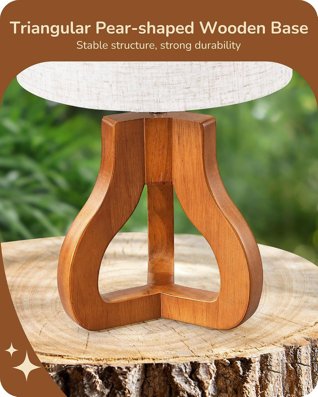14.6" Modern Table Lamp, Rose Wood Base Nightstand Lamp, E26 Base | Beige Linen Shade, On-Off Line Switch, Small Cute Bedside Lamp for Living Room, Bedroom, Office