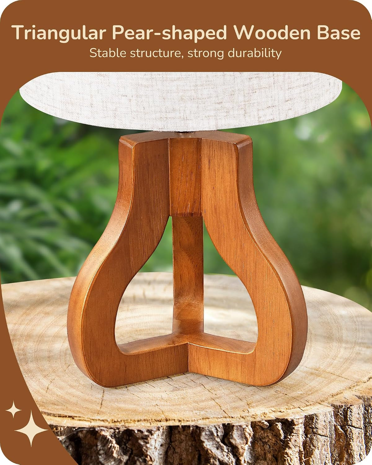 14.6" Modern Table Lamp, Rose Wood Base Nightstand Lamp, E26 Base | Beige Linen Shade, On-Off Line Switch, Small Cute Bedside Lamp for Living Room, Bedroom, Office