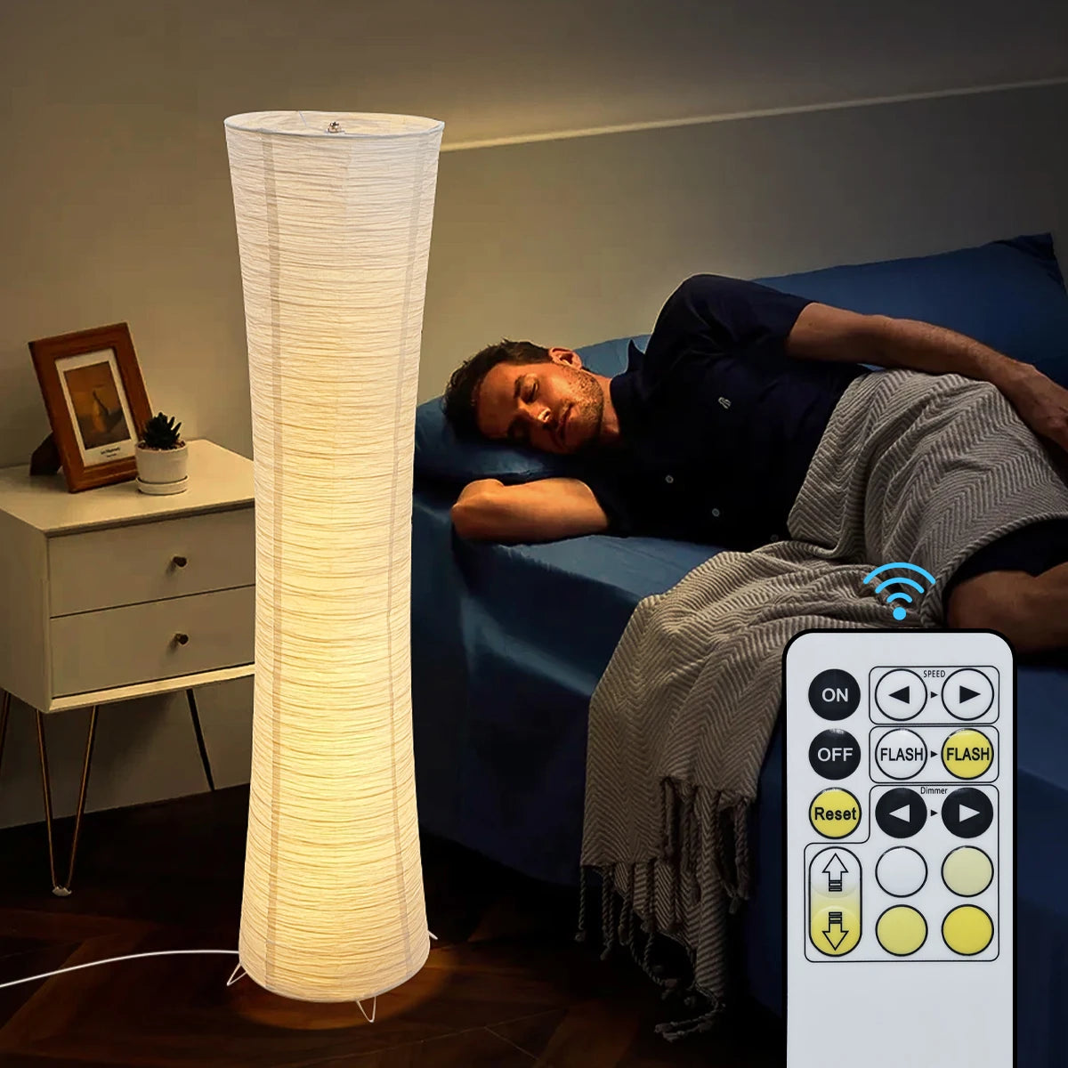Three-Color Paper Lampshade LED Adjustable Light Timing Floor Lamp Cylindrical Corner Floor Lamp Bedroom Office Living Room