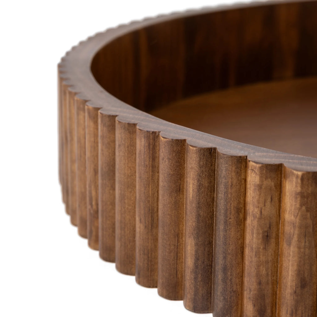 Ribbed Wood Decorative Tray, Walnut Finish, 16.4"