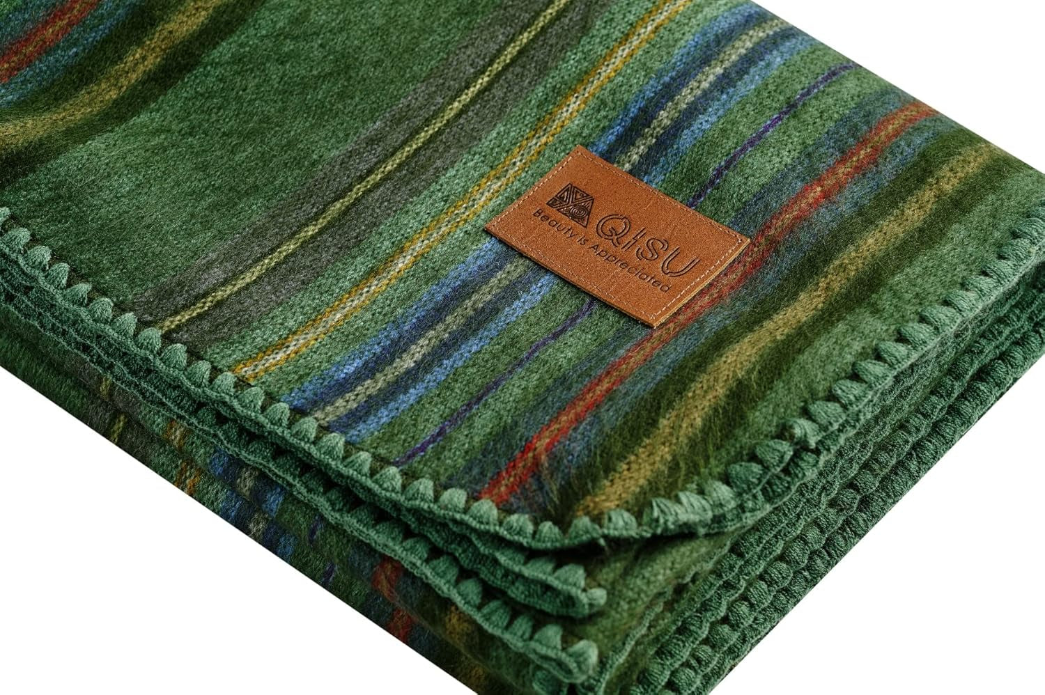 Alpaca Wool Blanket Throw | Large, Beautiful, Warm, Variegated | 85 X 65 Inches | Ultra-Soft, Hypoallergenic and Breathable | Non-Itchy or Scratchy Fabric (Green Variegated)