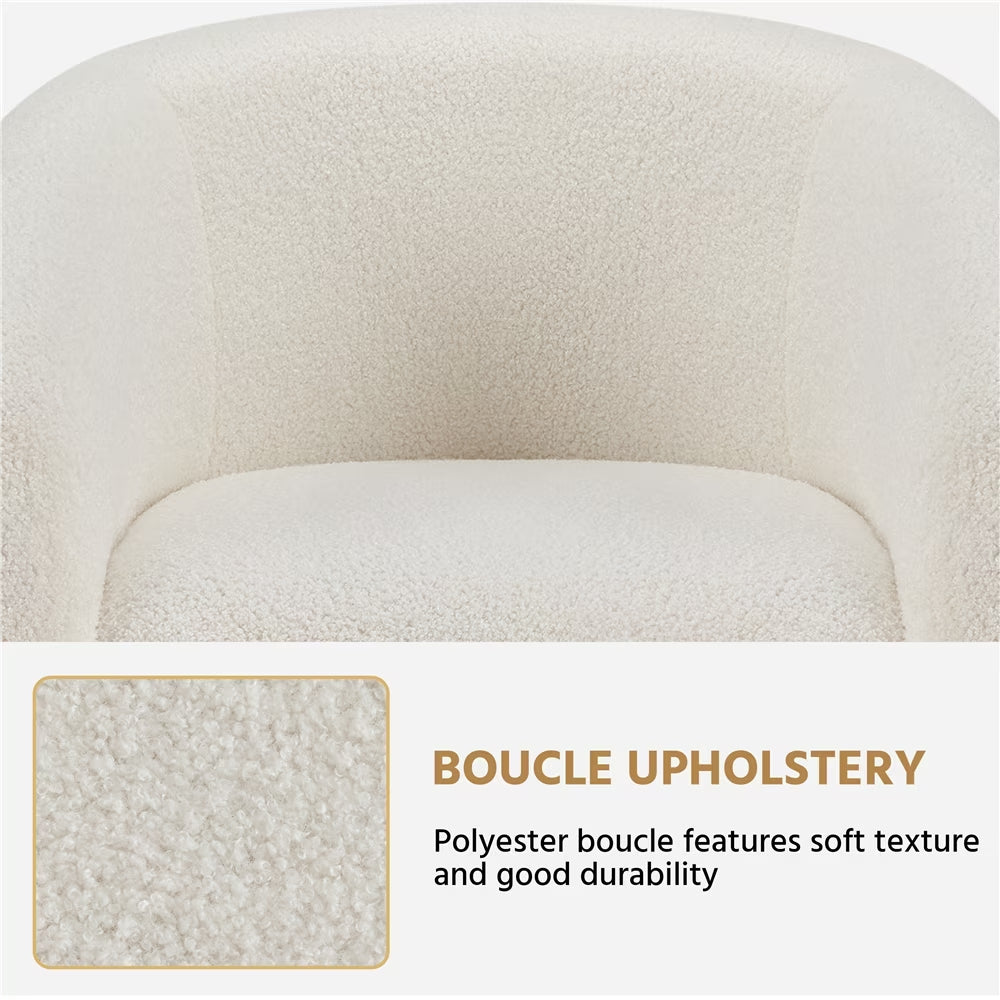 Upholstered Club Chair Boucle Accent Barrel Chair, Ivory