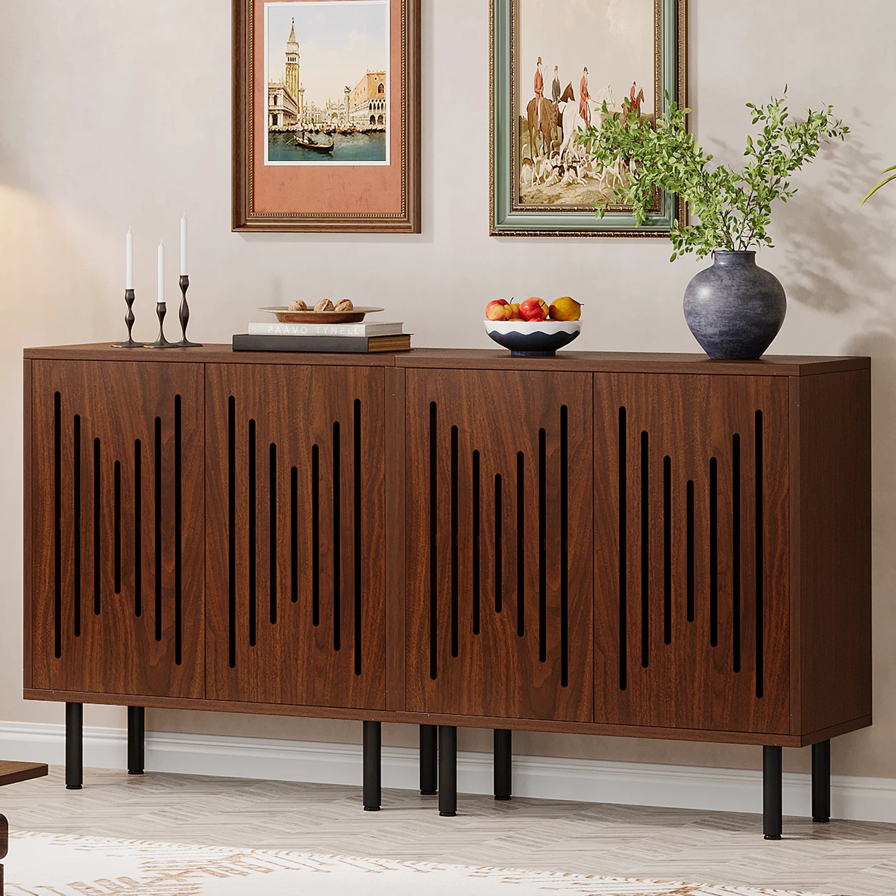 Vintage Storage Cabinet Set of 2, 59" Sideboard Buffet with Storage, Farmhouse Buffet Sideboard Cabinet with Doors