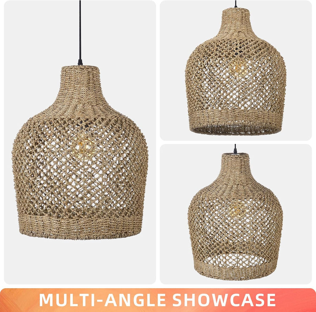 1 Light Rattan Pendant Light Rattan Chandelier Handwoven Boho Coastal Pendant Lampshade Wicker Basket Ceiling Light Hanging Light for Dining Living Room D 15.7″* 19.6″