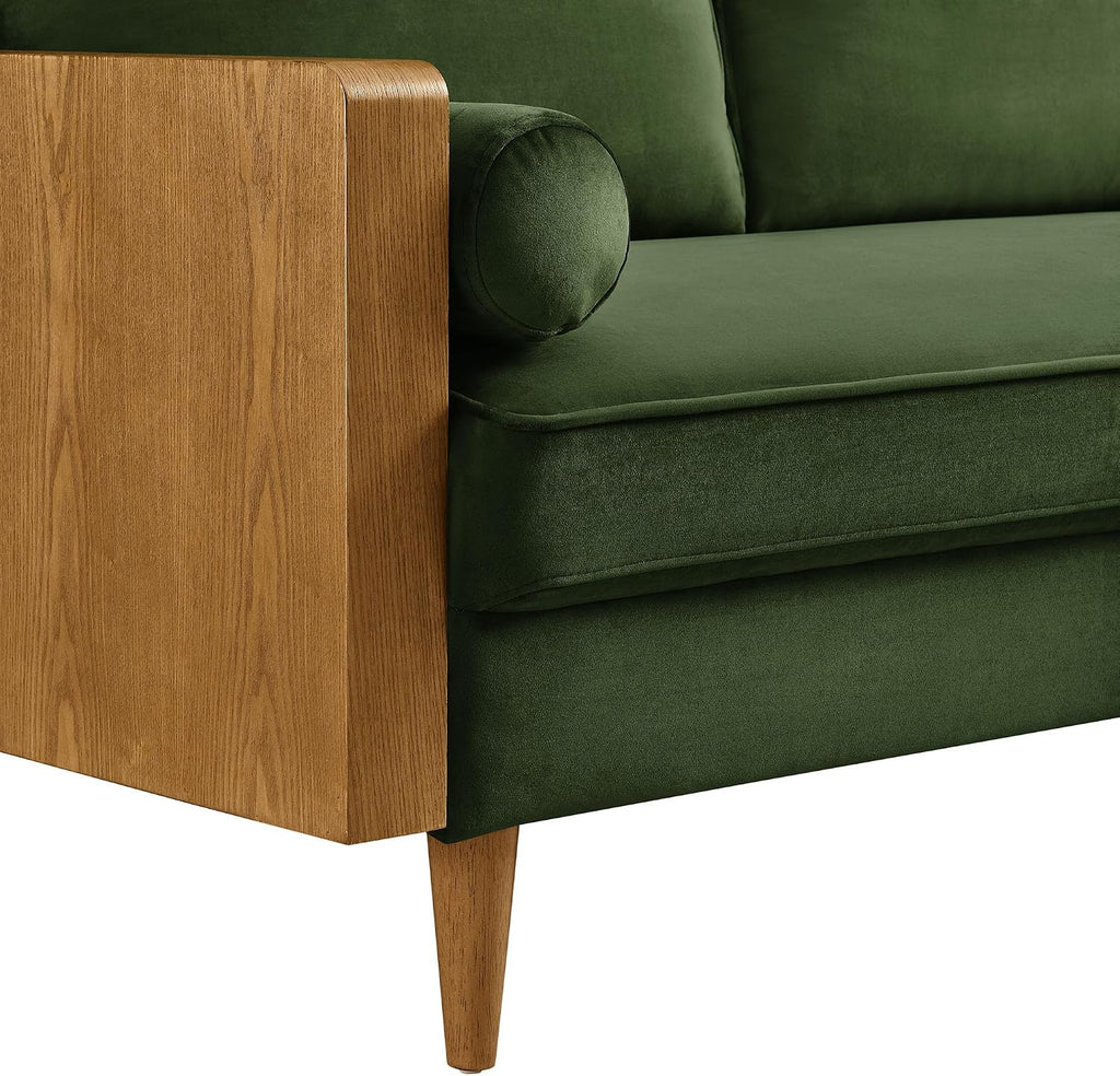 Kellan 72 Inch Velvet Sofa in Walnut Moss Green