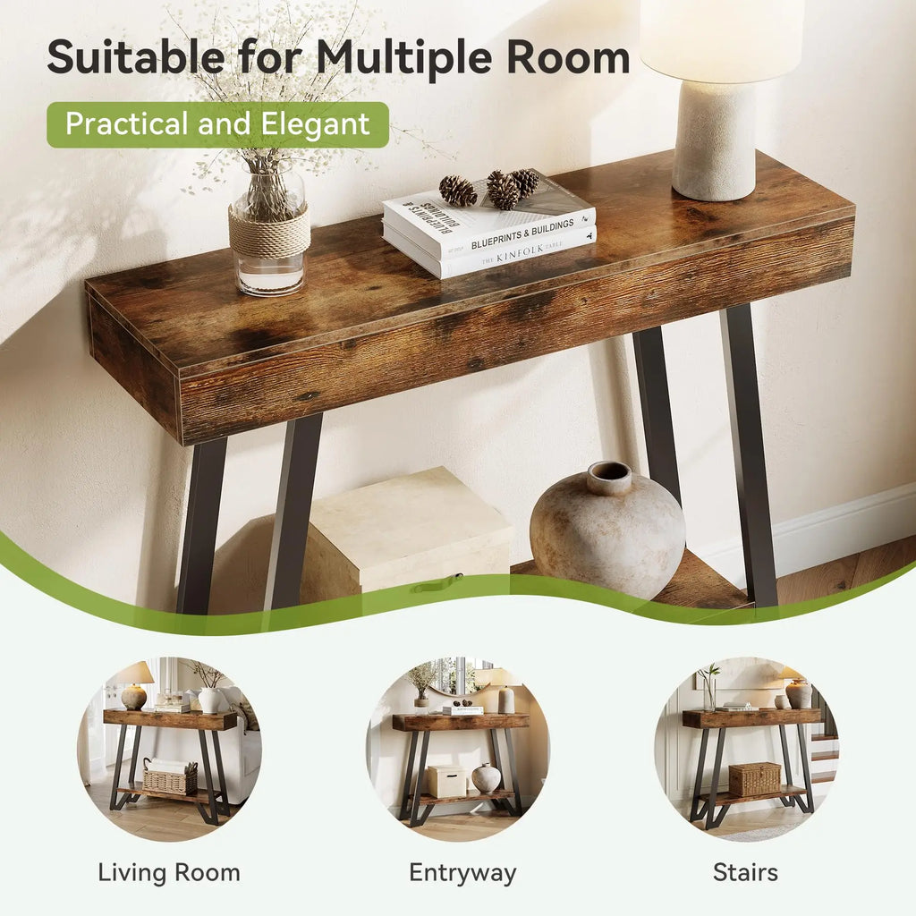 41'' Console Table with Metal Frame, 2-Tier Entryway Tables with Storage Shelves, Hallway Sofa Table for Living Room