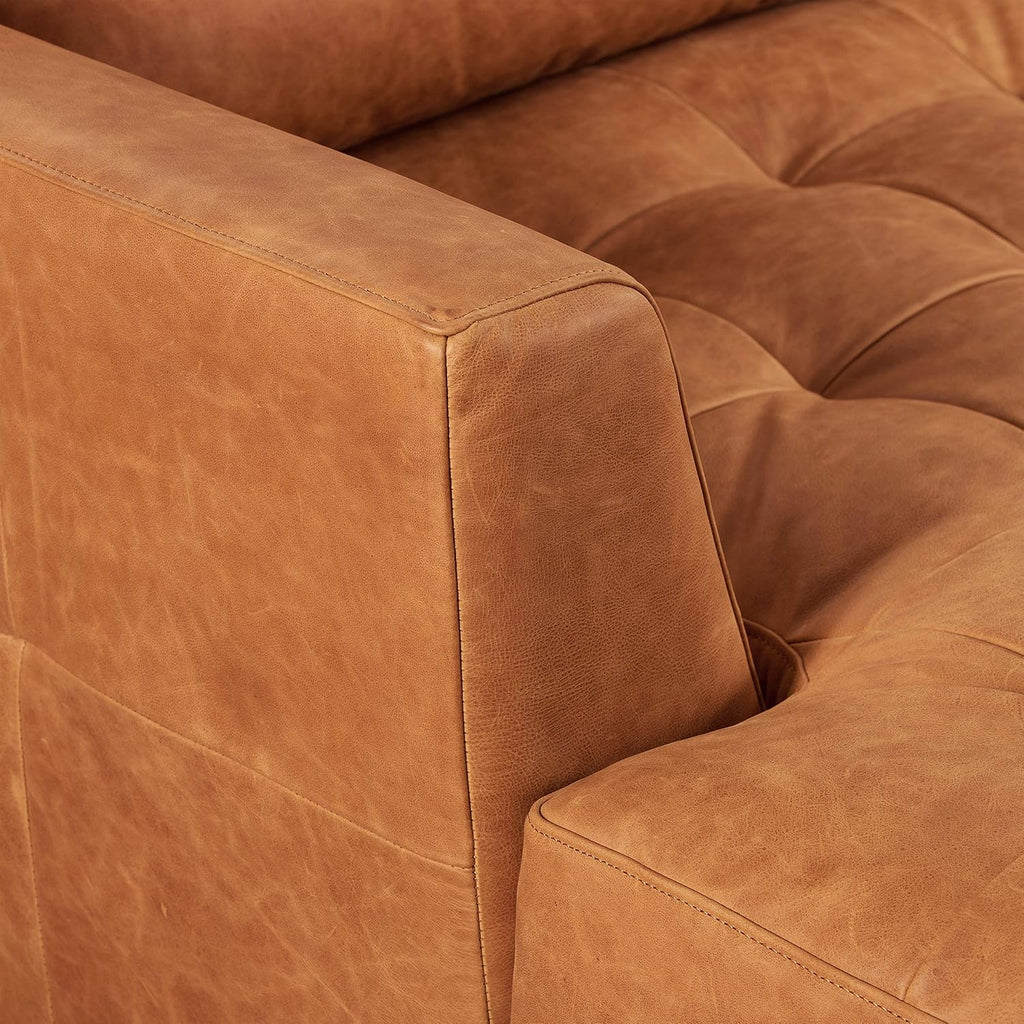 POLY & BARK Calle Left-Facing Sectional Sofa, Full-Grain Pure-Aniline Italian Leather, Cognac Tan, Solid Wood Legs