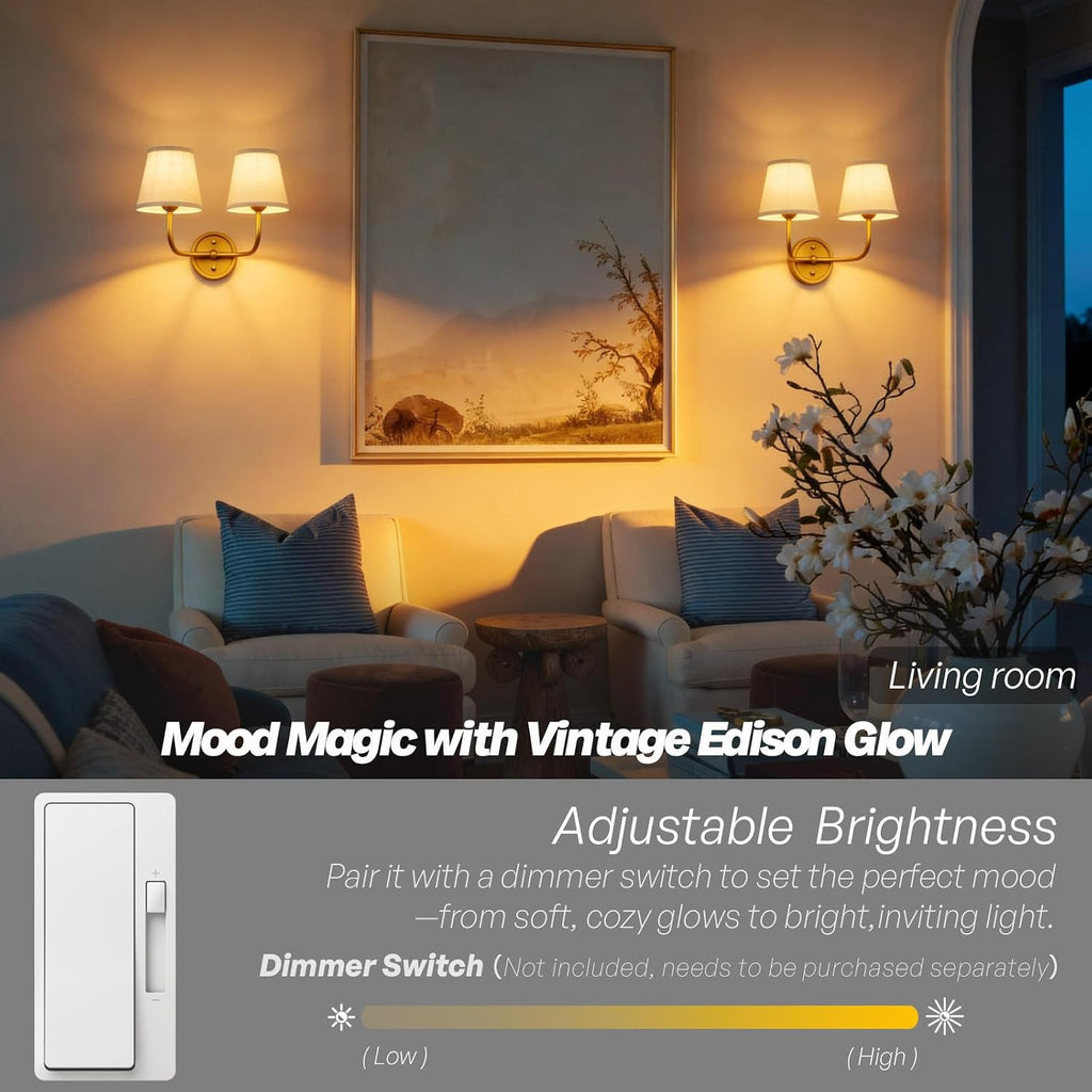 2-Light Vintage Wall Sconce,Brass Gold Double Wall Sconces with Linen Fabric Shade Hardwired Bathroom Vanity Light for Bedroom Living Room Bedside Kitchen Hallway Indoor E26 Base