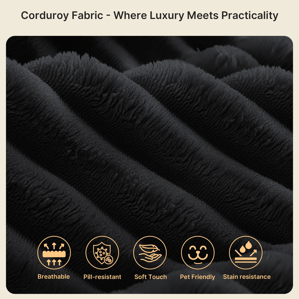 Sofa,  105" L-Shaped Sectional Couch for Living Room, High-Resilience Foam & Premium Corduroy Fabric, Free Assembly, Black