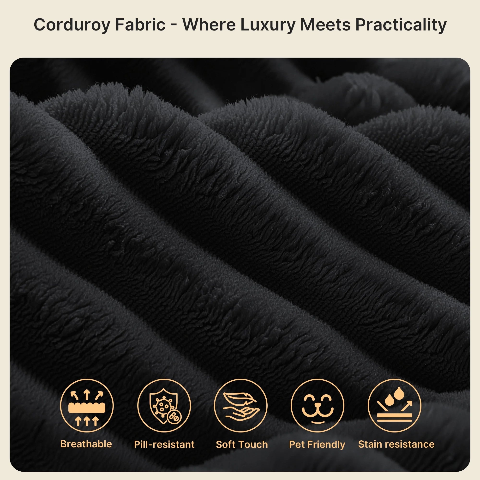 Sofa,  105" L-Shaped Sectional Couch for Living Room, High-Resilience Foam & Premium Corduroy Fabric, Free Assembly, Black