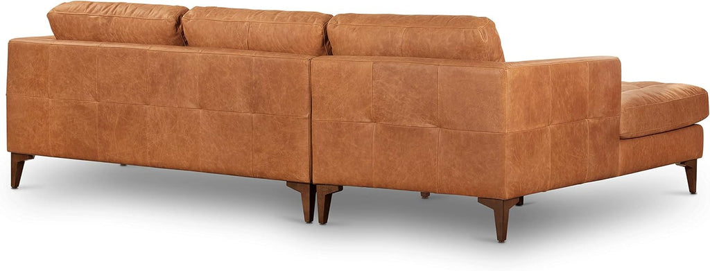 POLY & BARK Calle Left-Facing Sectional Sofa, Full-Grain Pure-Aniline Italian Leather, Cognac Tan, Solid Wood Legs