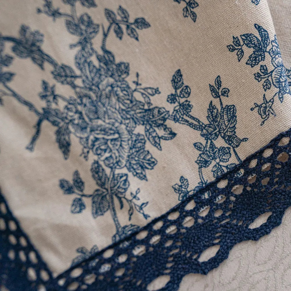 Flower Curtains for Living Room Bedroom Lace Trim Linen Curtains Farmhouse Window Drapes for Lounge Room Home Decor