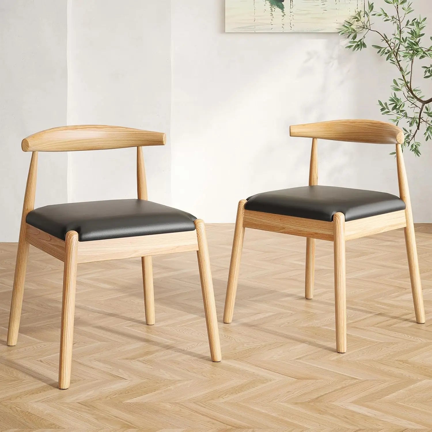 Dining Chairs Set of 2, Mid-Century Modern Kitchen & Dining Room Chairs with Solid Wood Legs, for Home