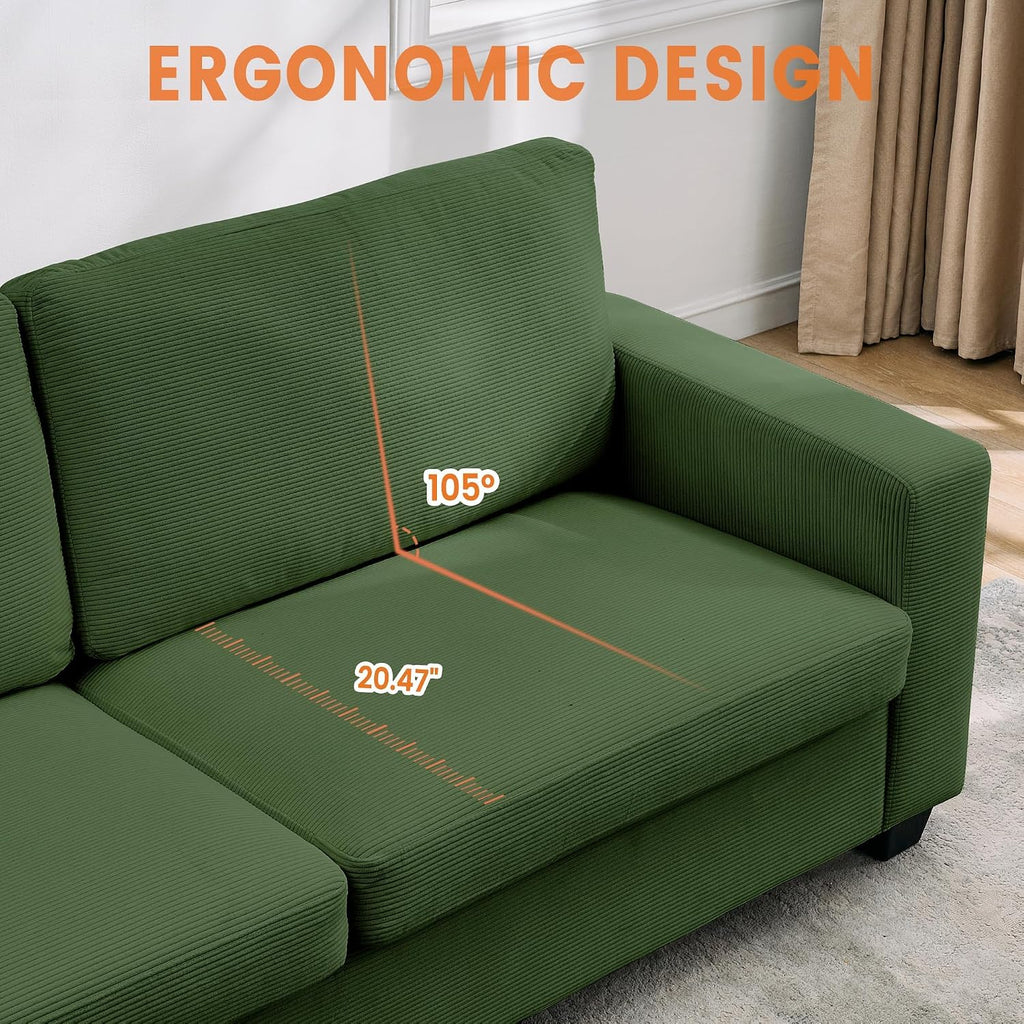 84" Corduroy Loveseat Sofa for Living Room, Modern Upholstered Sofa with Wide Armrests, Modern Plush Deep Seat Sofa Couch, Oversized Comfy 3-Seater Sofa for Living Room, Apartment, Green