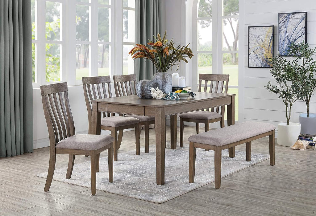 Blair Upholstered Dining Bench, 48" W Entryway Bench, Sturdy Solid Wood Frame, Wire Brush Brown Finish, Comfortable Cushion Seat, Easy Assembly, Modern & Traditional, Gray/Brown